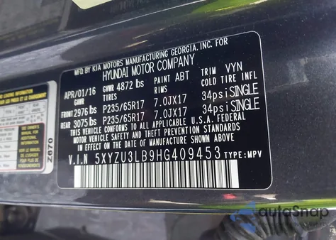 2017 Hyundai Santa Fe Sport 2.4L z USA, uszkodzony, nr VIN 5XYZU3LB9HG409453